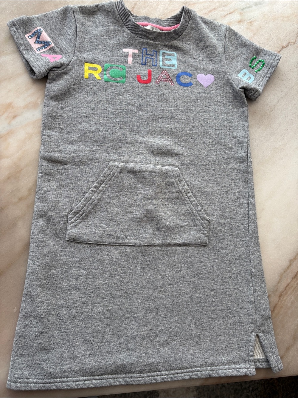 Marc Jacobs Gray Sweatshirt Dress with Multicolor Lettering